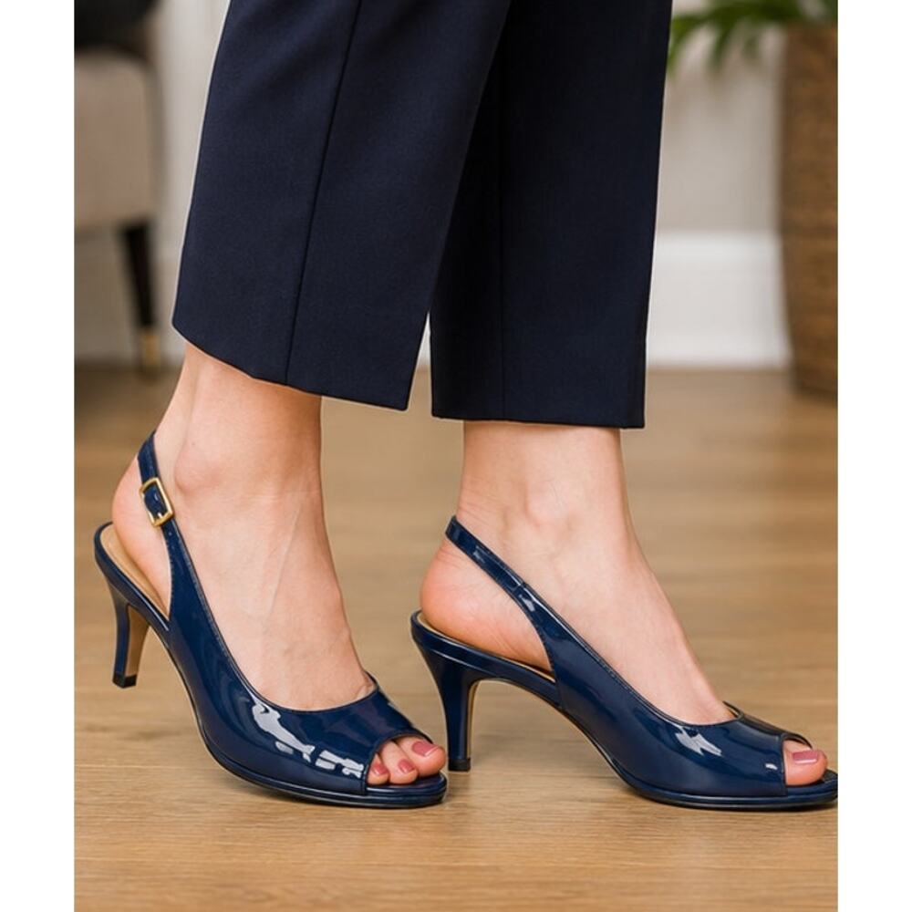 Talbots Blue Patent Slingback Heels 9AA Narrow Classic Work Chic NWT